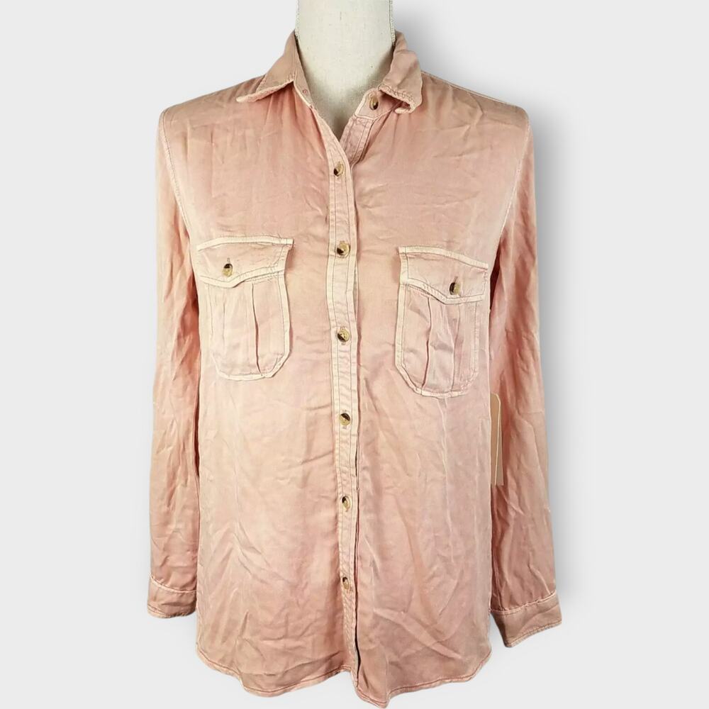 Harper Francesca's Blush Button Down Long Sleeve Viscose Roll Tab Sleeve Small